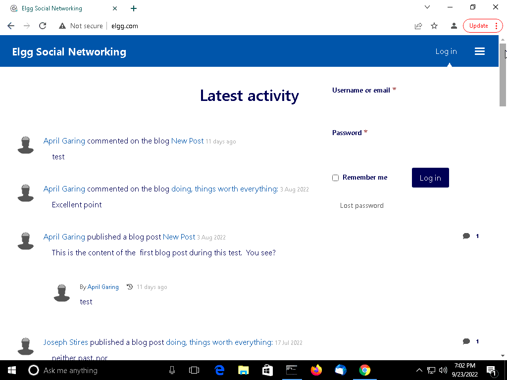 Full desktop view of ConsoleUser using Elgg